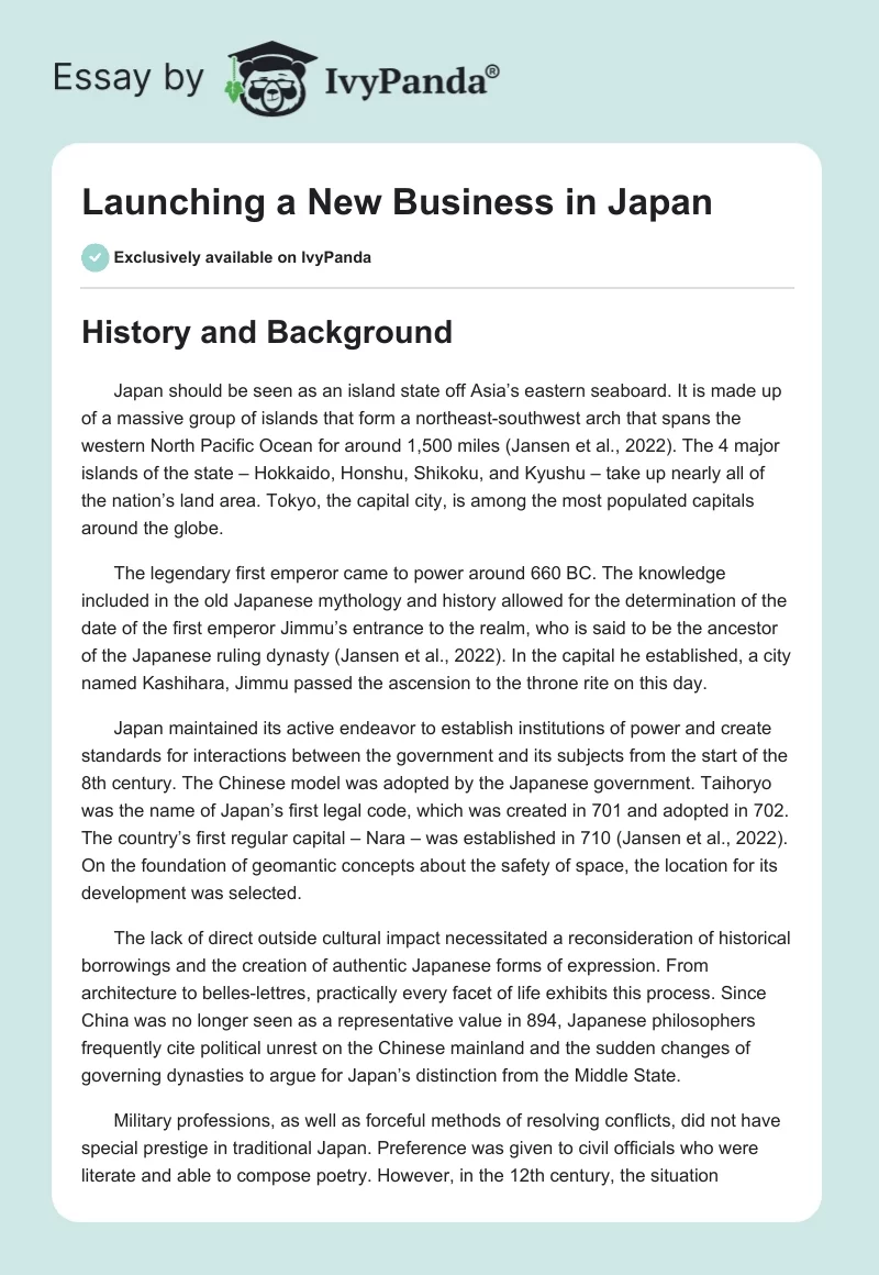 Launching a New Business in Japan. Page 1