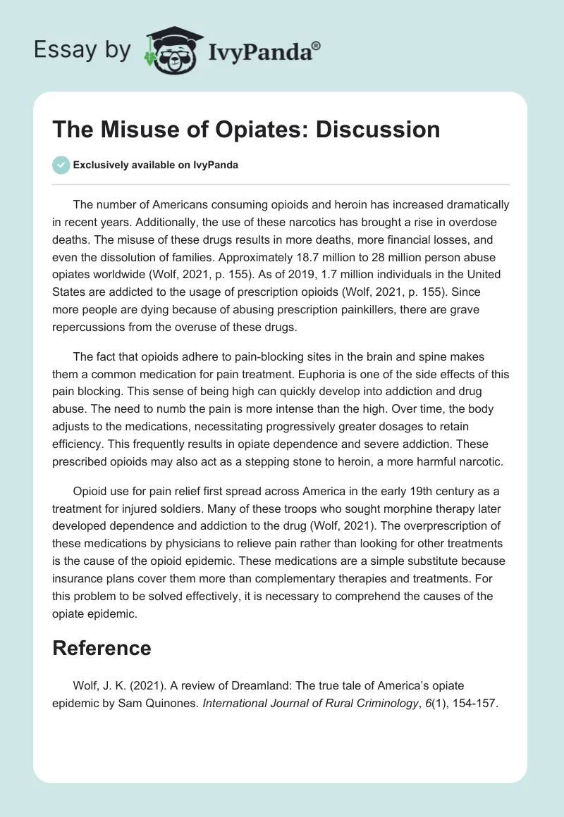 The Misuse of Opiates: Discussion. Page 1