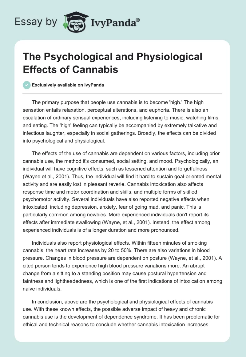 The Psychological and Physiological Effects of Cannabis. Page 1