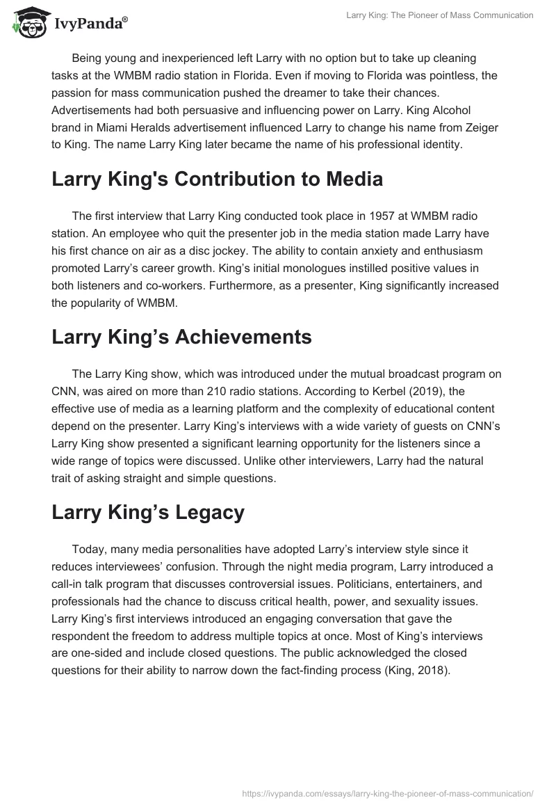 Larry King: The Pioneer of Mass Communication. Page 2
