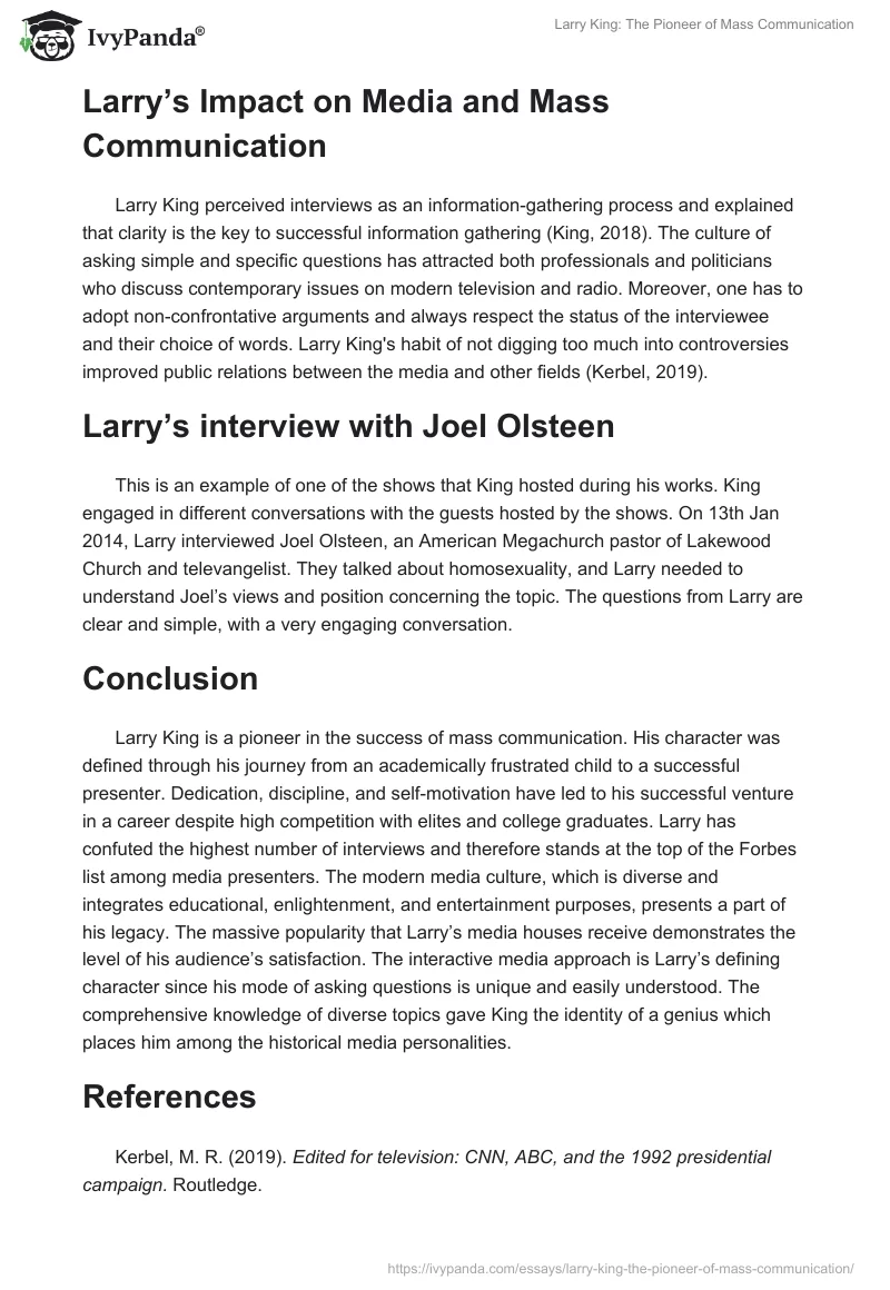 Larry King: The Pioneer of Mass Communication. Page 3