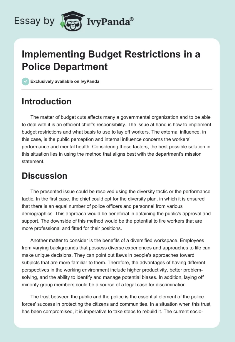 Implementing Budget Restrictions in a Police Department. Page 1