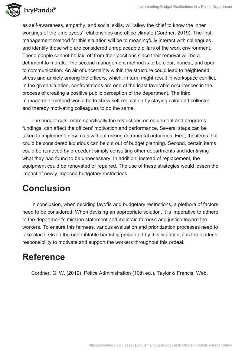 Implementing Budget Restrictions in a Police Department. Page 3
