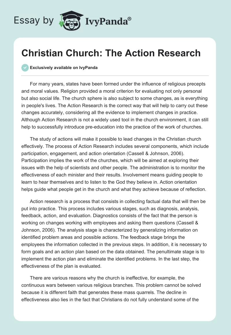 Christian Church: The Action Research. Page 1
