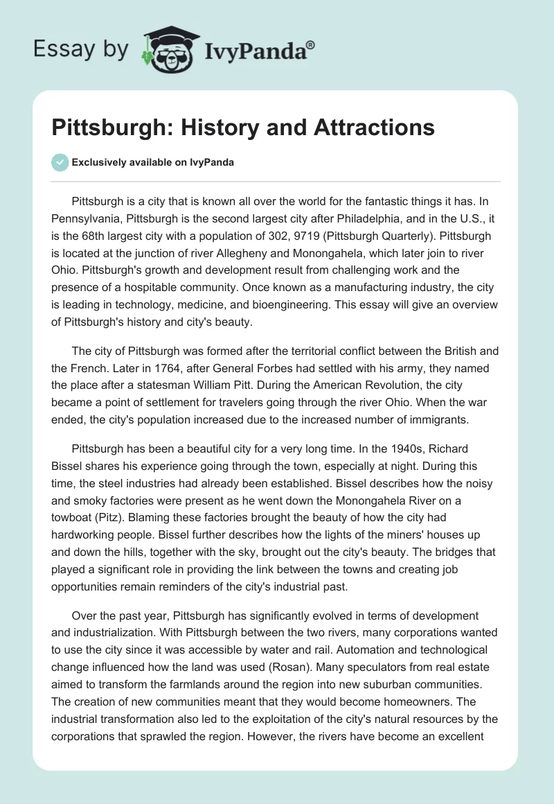 Pittsburgh: History and Attractions. Page 1