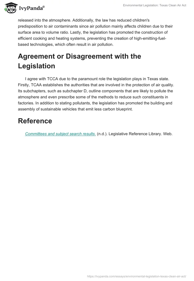 Environmental Legislation: Texas Clean Air Act. Page 2