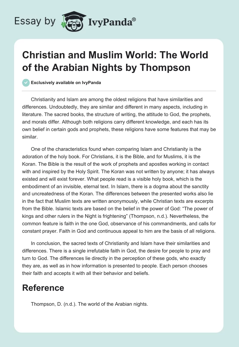 Christian and Muslim World: The World of the Arabian Nights by Thompson. Page 1