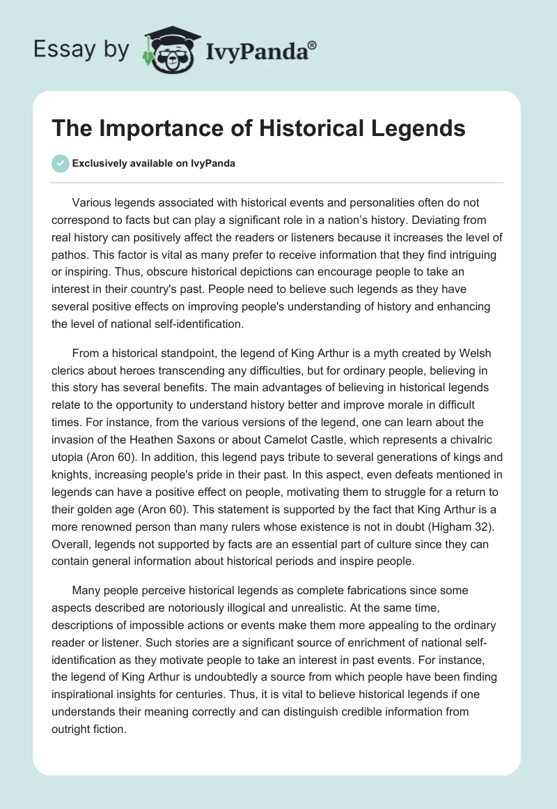The Importance of Historical Legends. Page 1