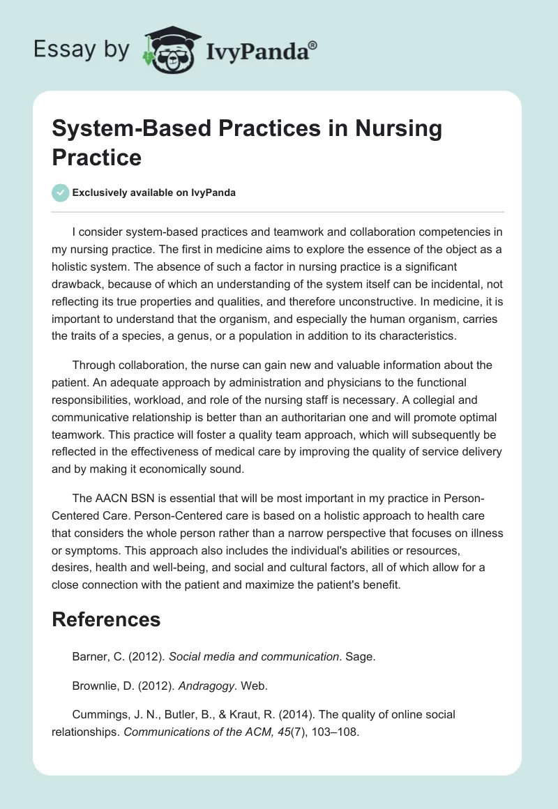 System-Based Practices in Nursing Practice. Page 1