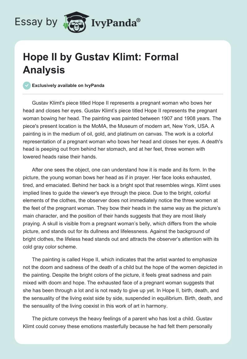 "Hope II" by Gustav Klimt: Formal Analysis. Page 1