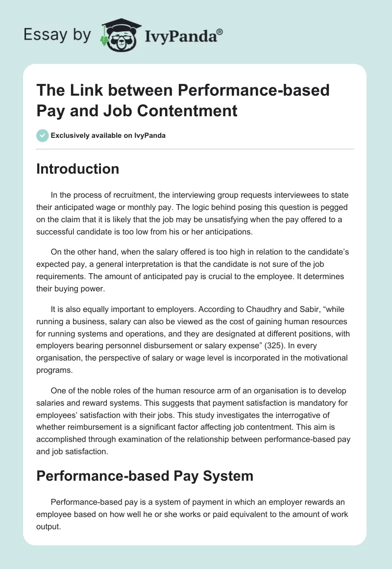 The Link Between Performance-Based Pay and Job Contentment. Page 1