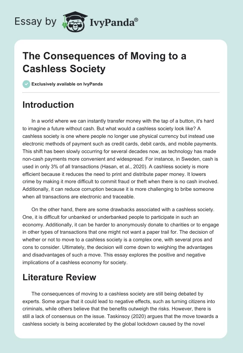cashless society essay