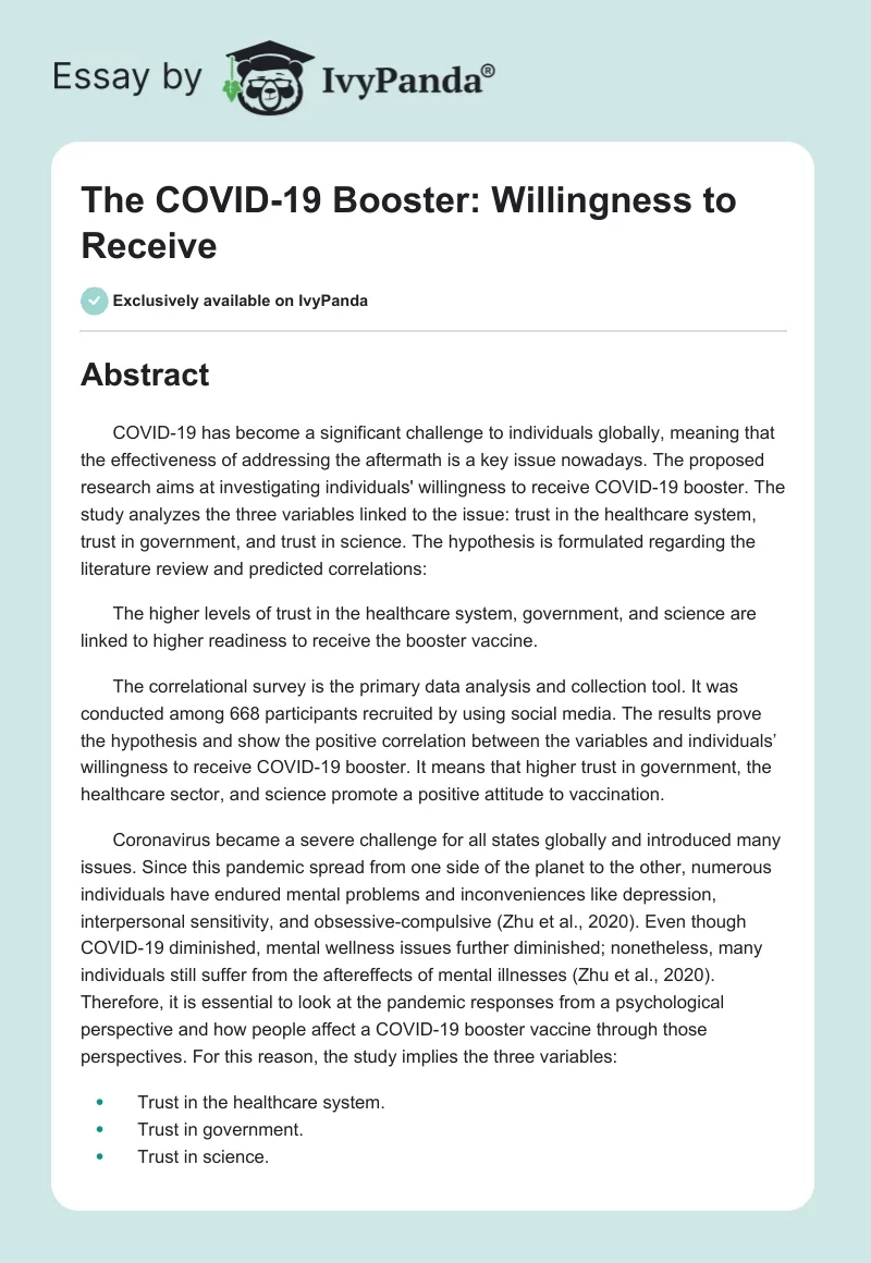 The COVID-19 Booster: Willingness to Receive. Page 1