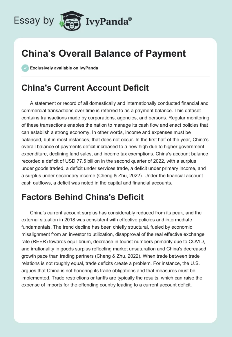 China's Overall Balance of Payment. Page 1