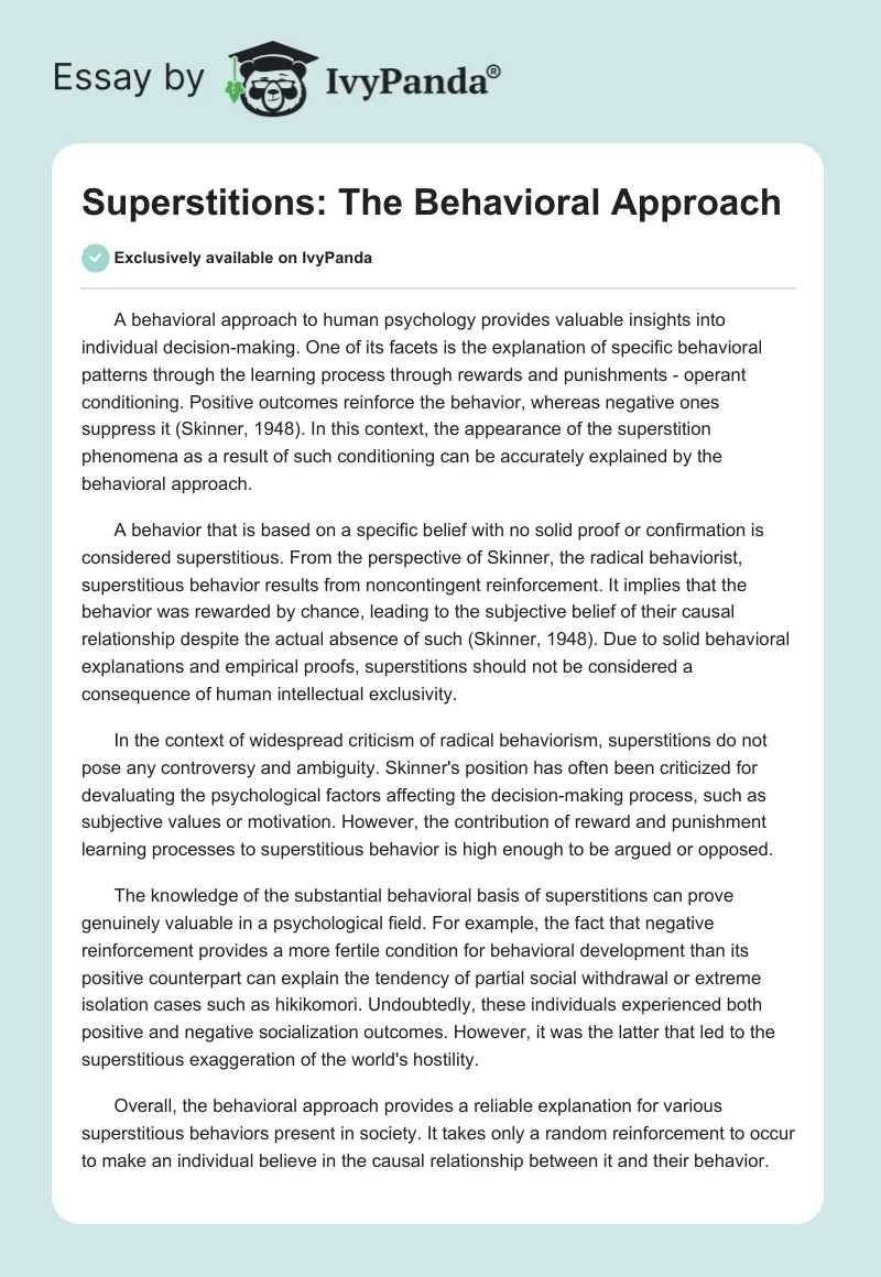 Superstitions: The Behavioral Approach. Page 1