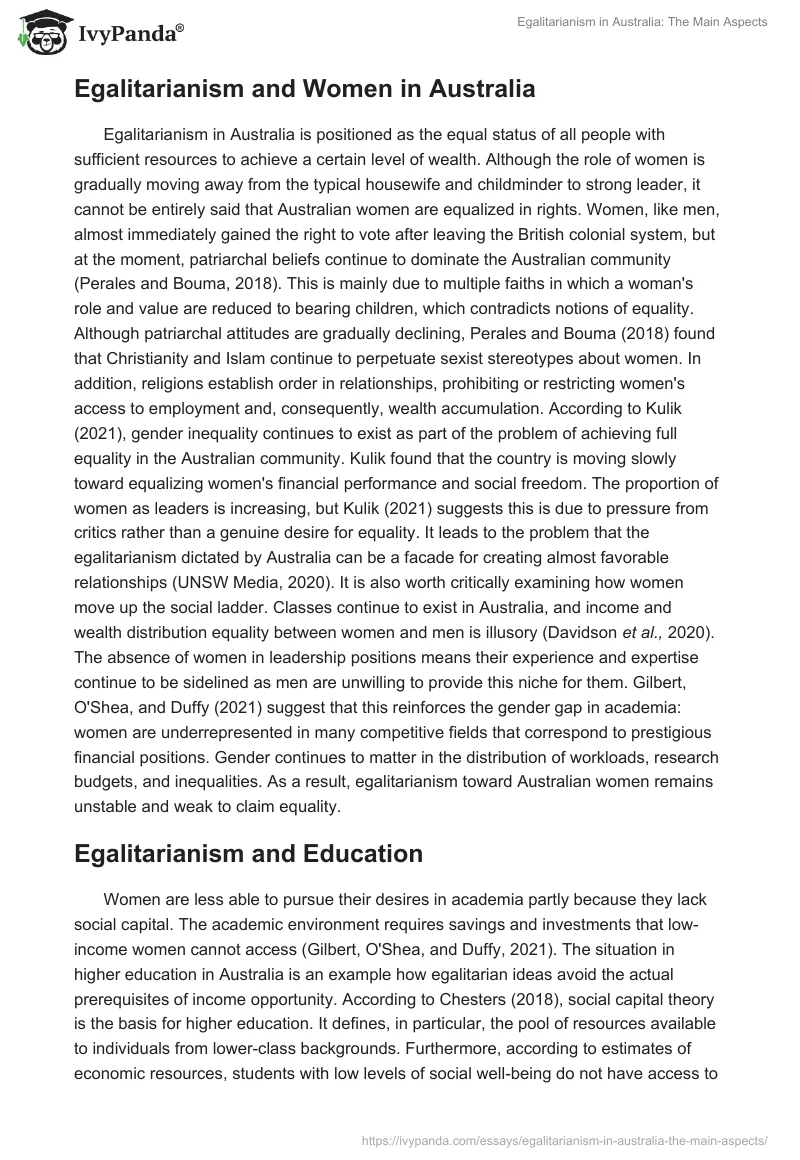 Egalitarianism in Australia: The Main Aspects. Page 2