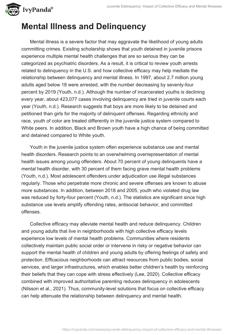 Juvenile Delinquency: Impact of Collective Efficacy and Mental Illnesses. Page 2