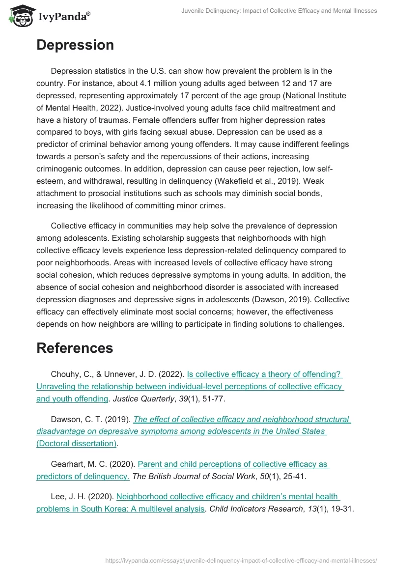 Juvenile Delinquency: Impact of Collective Efficacy and Mental Illnesses. Page 3