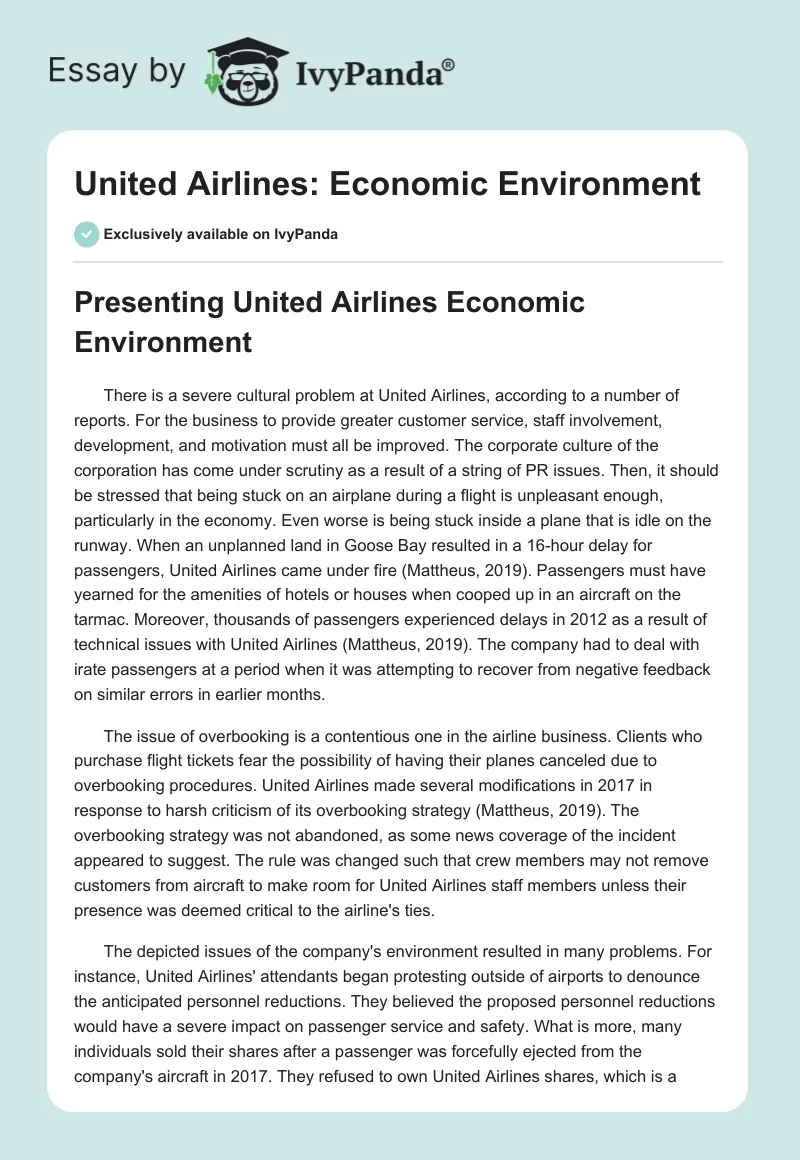 United Airlines: Economic Environment. Page 1