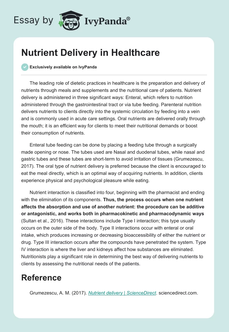 Nutrient Delivery in Healthcare. Page 1