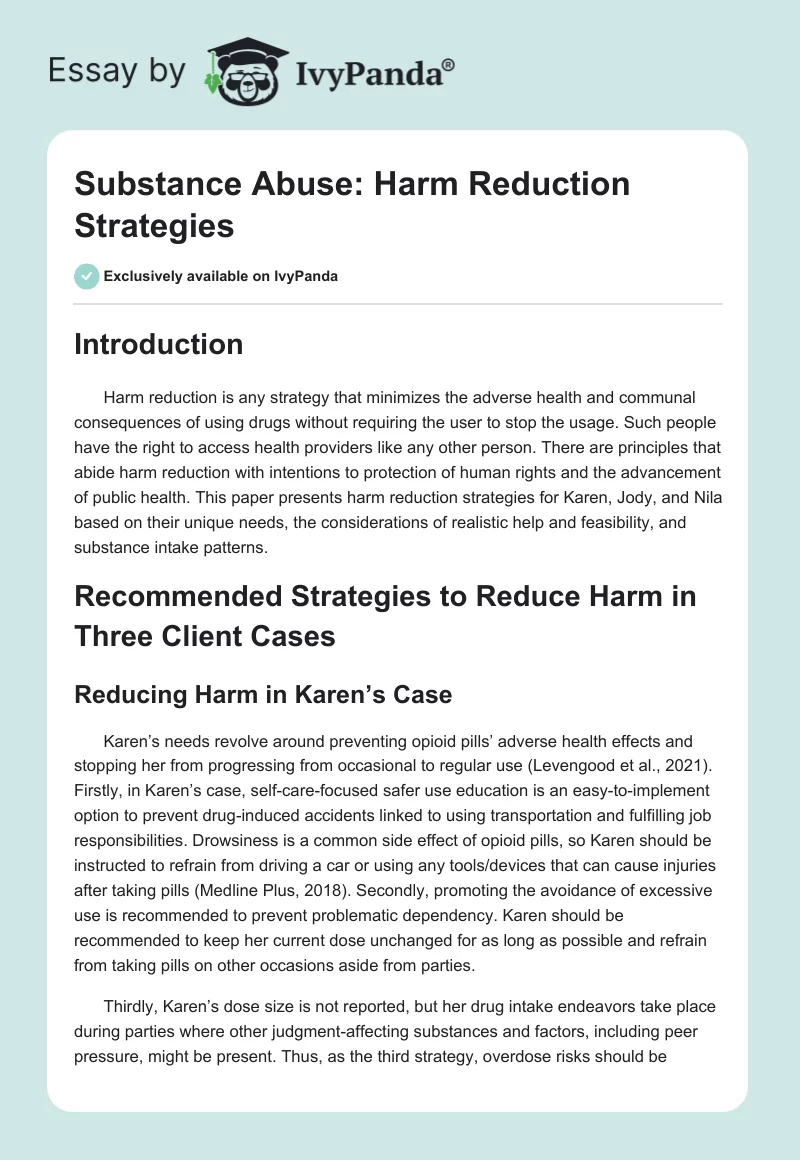 Substance Abuse: Harm Reduction Strategies. Page 1