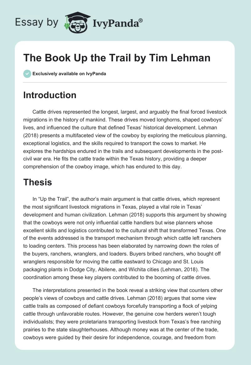 The Book "Up the Trail" by Tim Lehman. Page 1