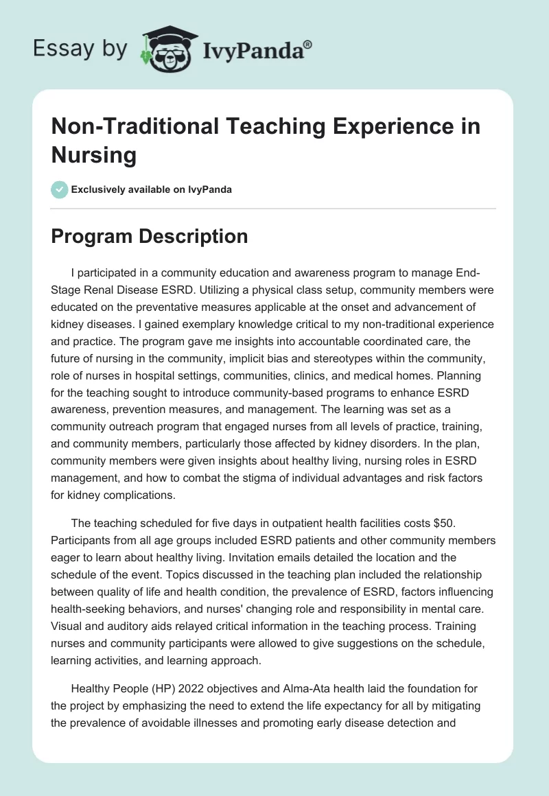 Non-Traditional Teaching Experience in Nursing. Page 1