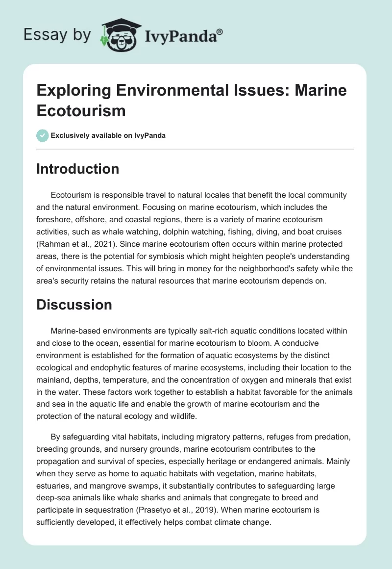 Exploring Environmental Issues: Marine Ecotourism. Page 1