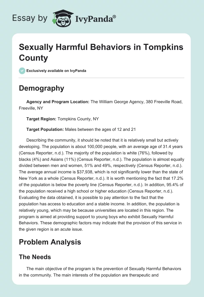 Sexually Harmful Behaviors in Tompkins County. Page 1