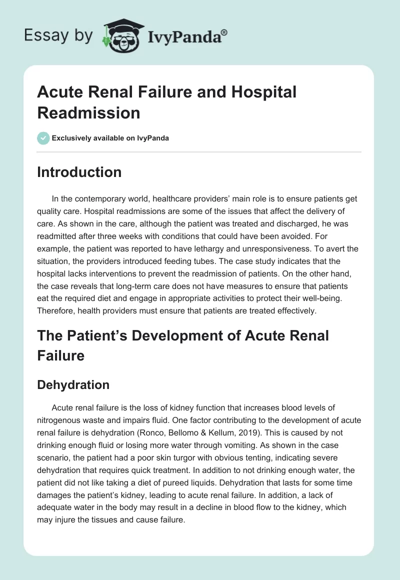 Acute Renal Failure and Hospital Readmission. Page 1