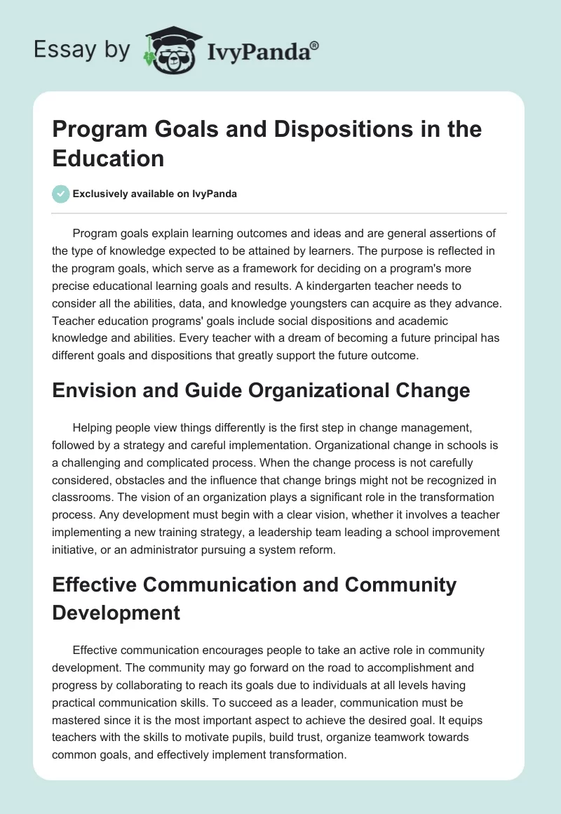 Program Goals and Dispositions in the Education. Page 1