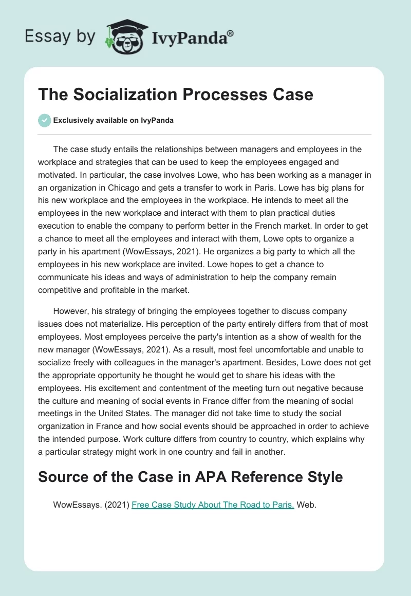 The Socialization Processes Case. Page 1