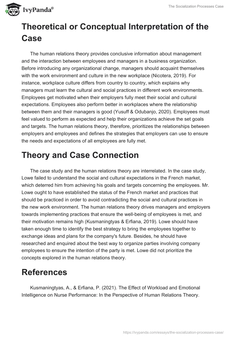 The Socialization Processes Case. Page 2