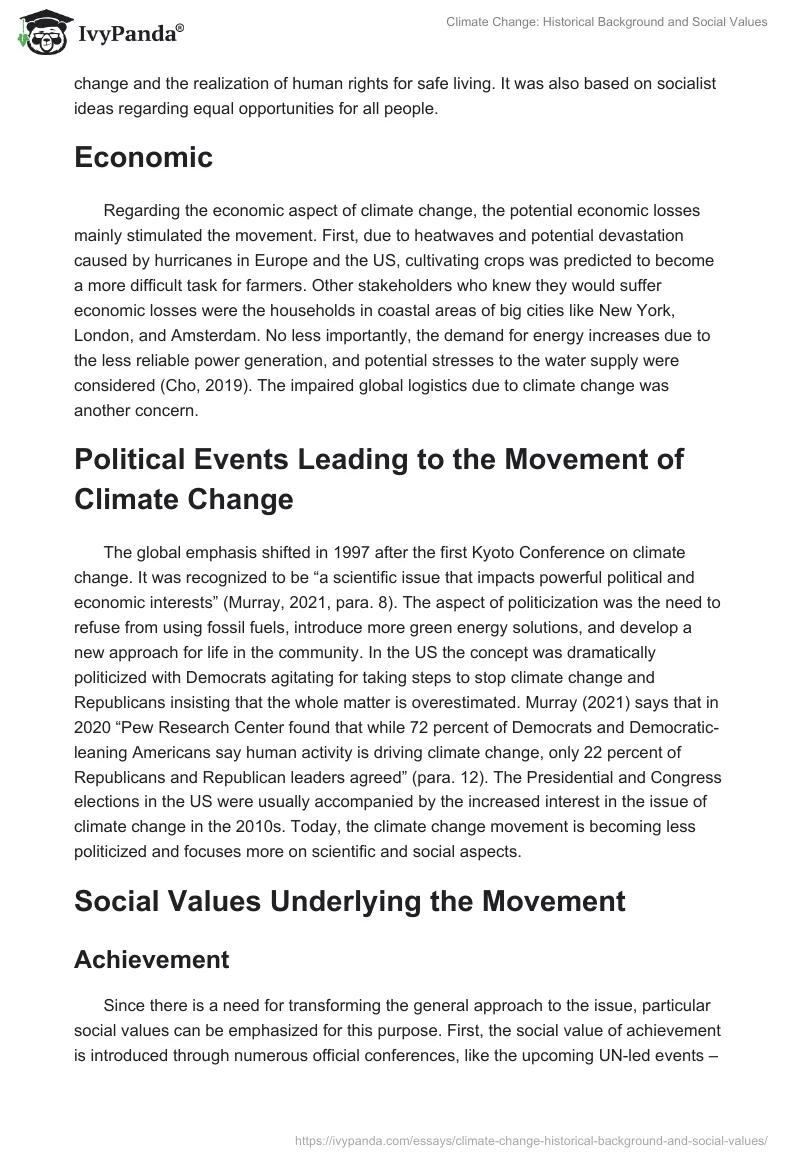 Climate Change: Historical Background and Social Values. Page 2