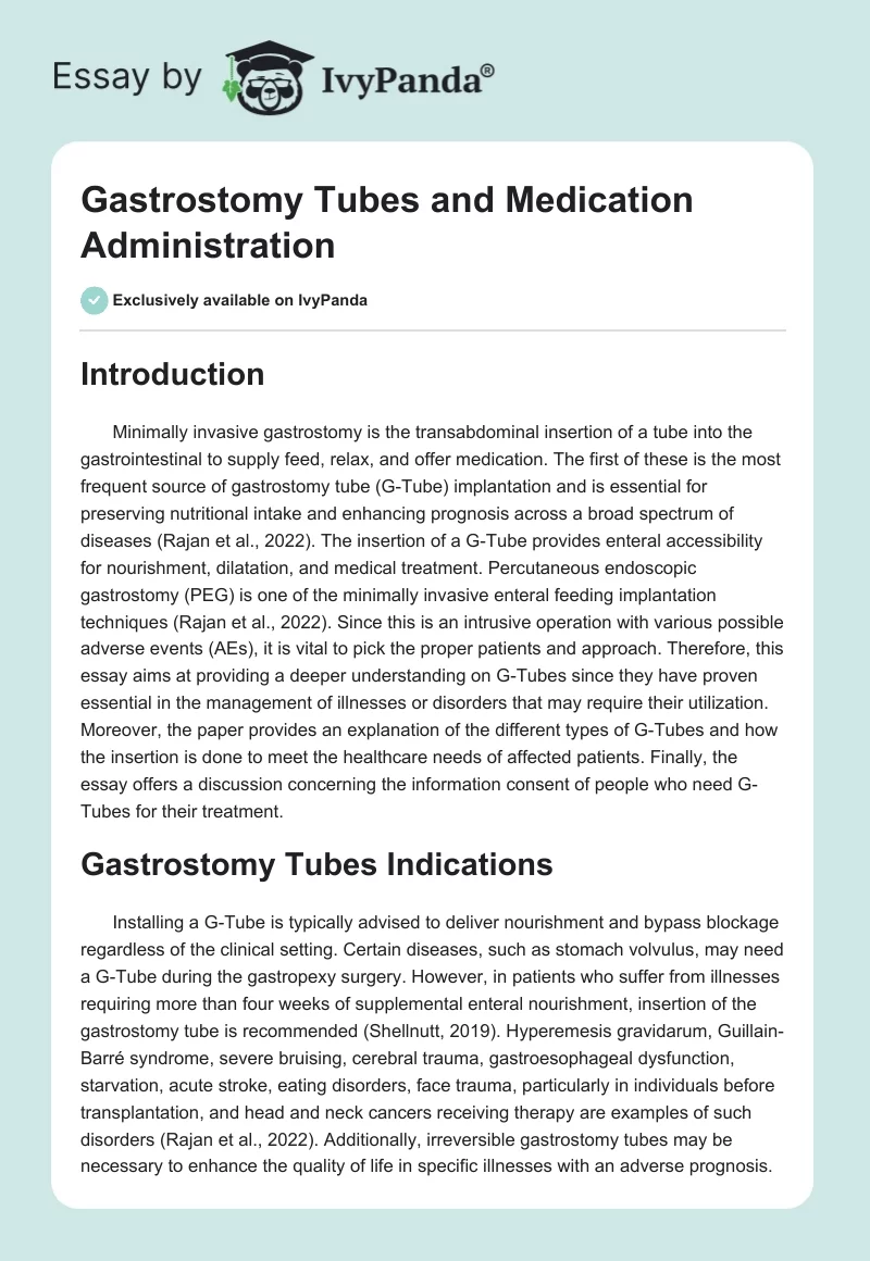 Gastrostomy Tubes and Medication Administration. Page 1
