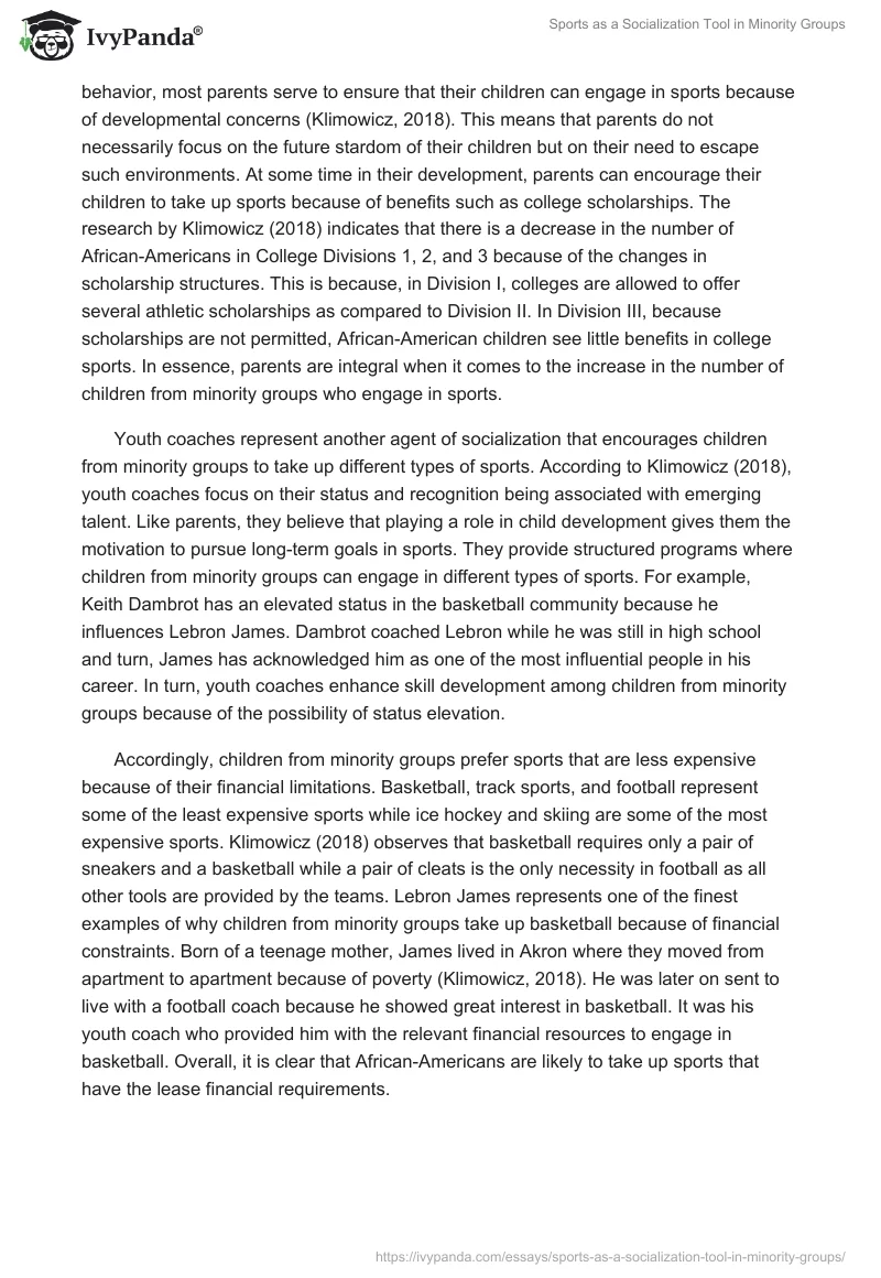 Sports as a Socialization Tool in Minority Groups. Page 2