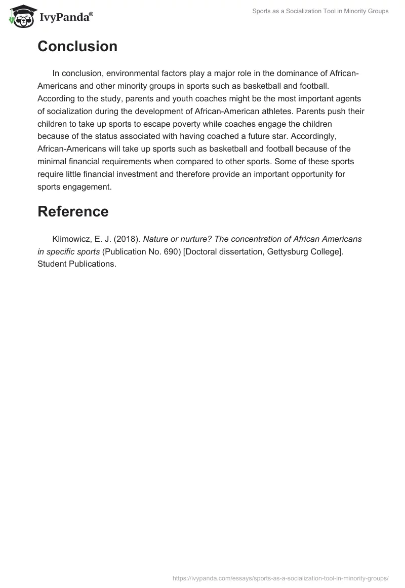 Sports as a Socialization Tool in Minority Groups. Page 3