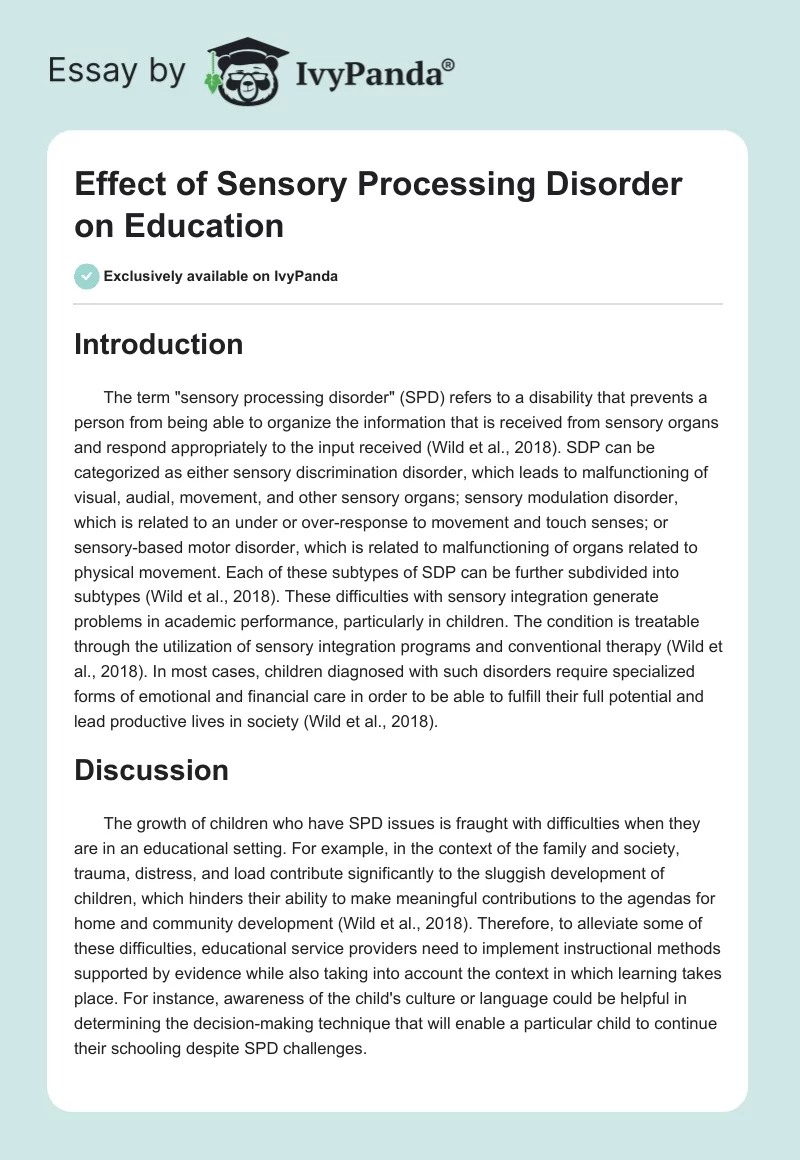 Effect of Sensory Processing Disorder on Education. Page 1