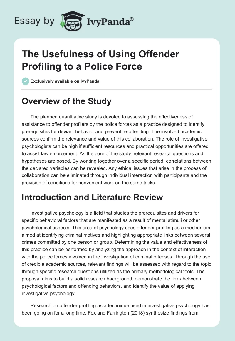 The Usefulness of Using Offender Profiling to a Police Force. Page 1