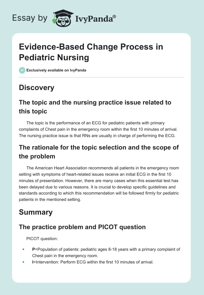 Evidence-Based Change Process in Pediatric Nursing. Page 1