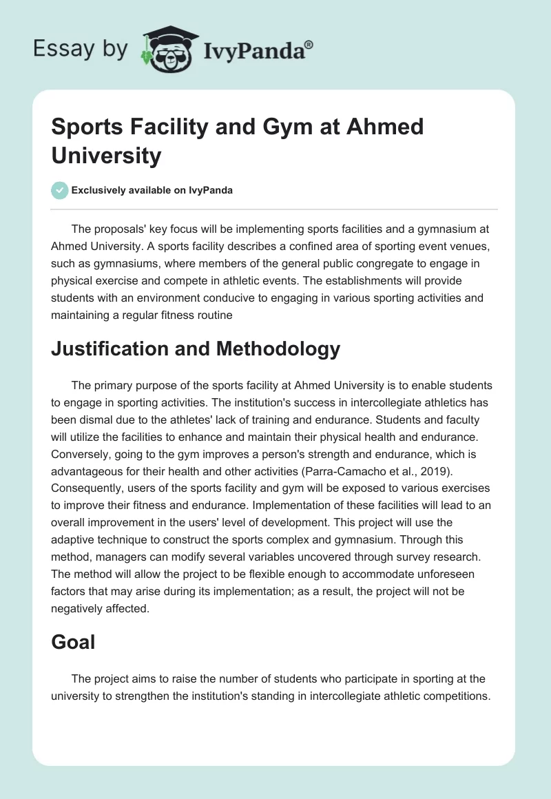 Sports Facility and Gym at Ahmed University. Page 1