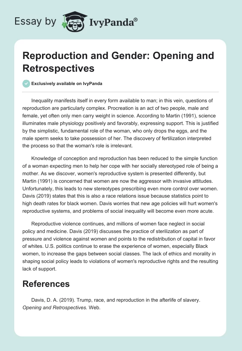 Reproduction and Gender: Opening and Retrospectives. Page 1