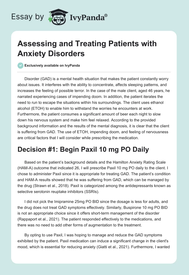 Assessing and Treating Patients With Anxiety Disorders. Page 1