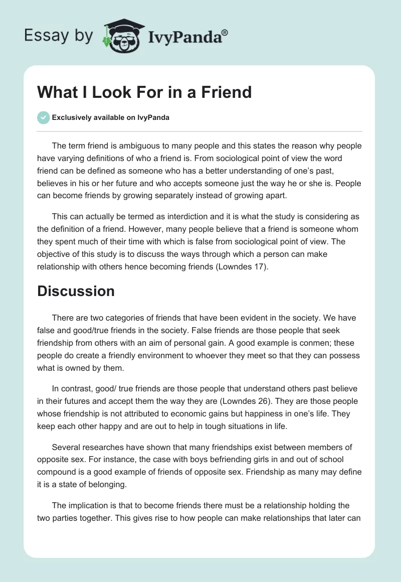 What I Look For in a Friend. Page 1