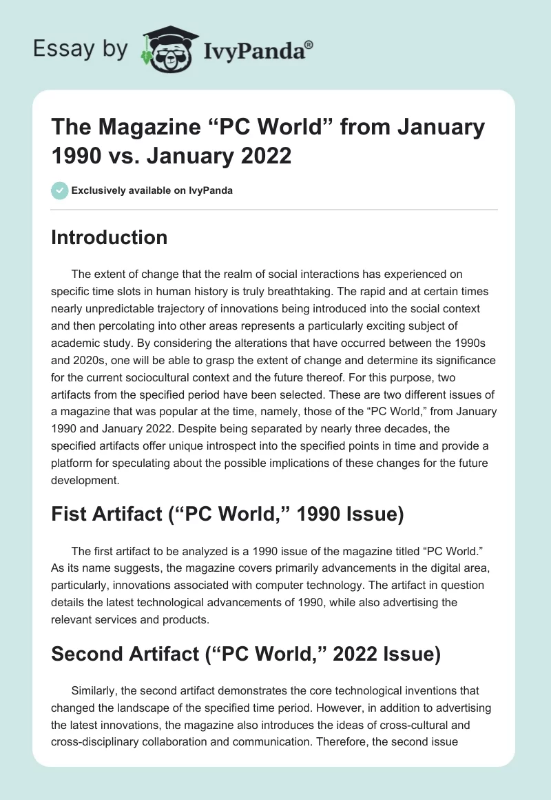 The Magazine “PC World” from January 1990 vs. January 2022. Page 1