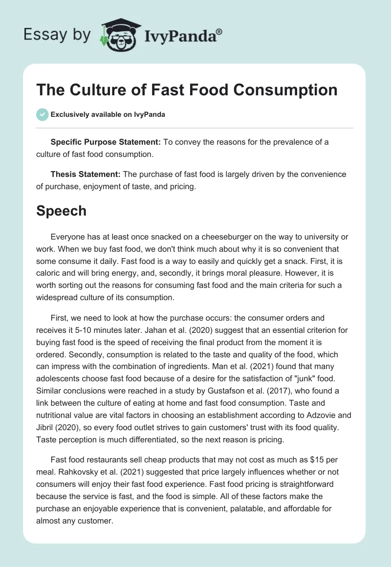 The Culture of Fast Food Consumption. Page 1