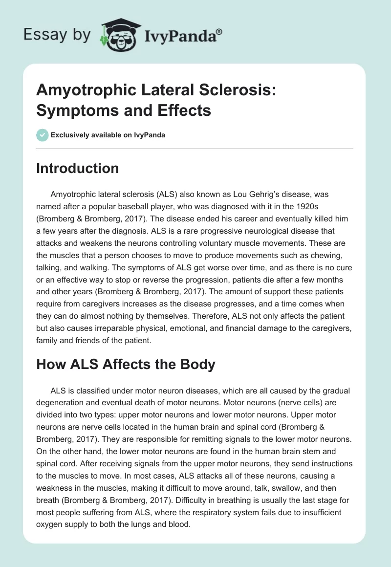 Amyotrophic Lateral Sclerosis: Symptoms and Effects. Page 1