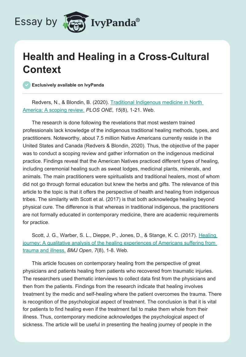 Health and Healing in a Cross-Cultural Context. Page 1