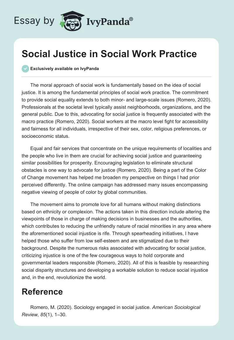 Social Justice in Social Work Practice. Page 1