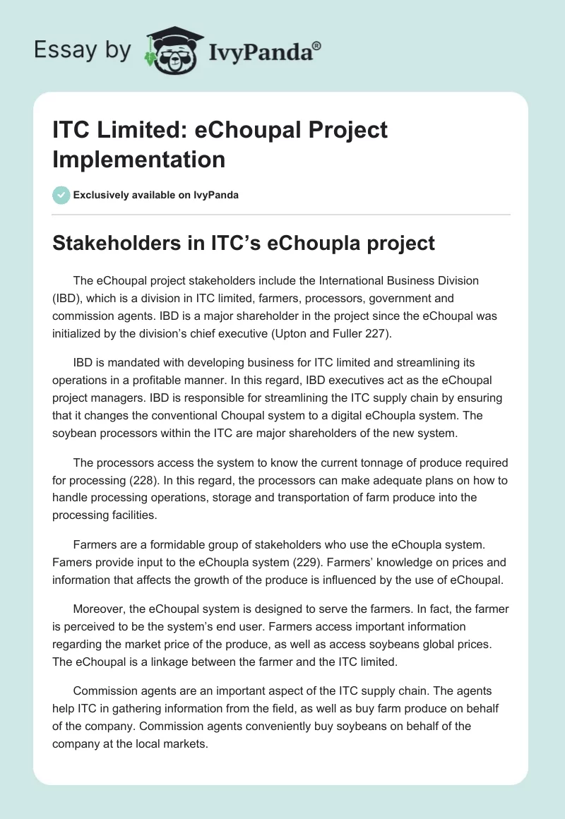 ITC Limited: eChoupal Project Implementation. Page 1